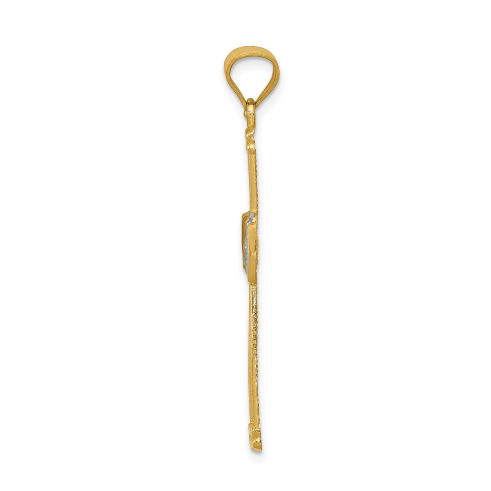 14k w/Rhodium Diamond-cut Filigree Cross Pendant