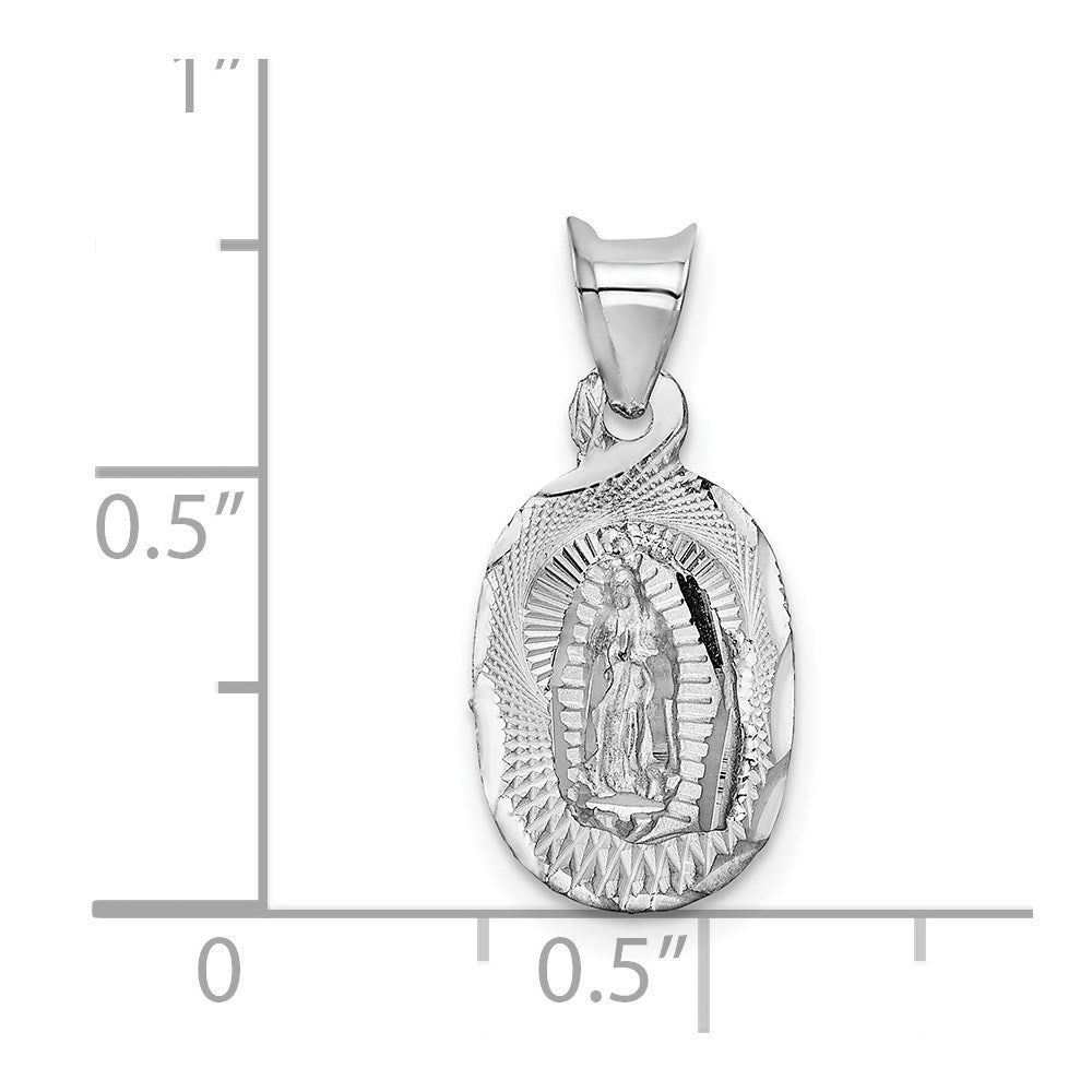 14k White Gold Our Lady of Guadalupe Semi-solid Oval Pendant