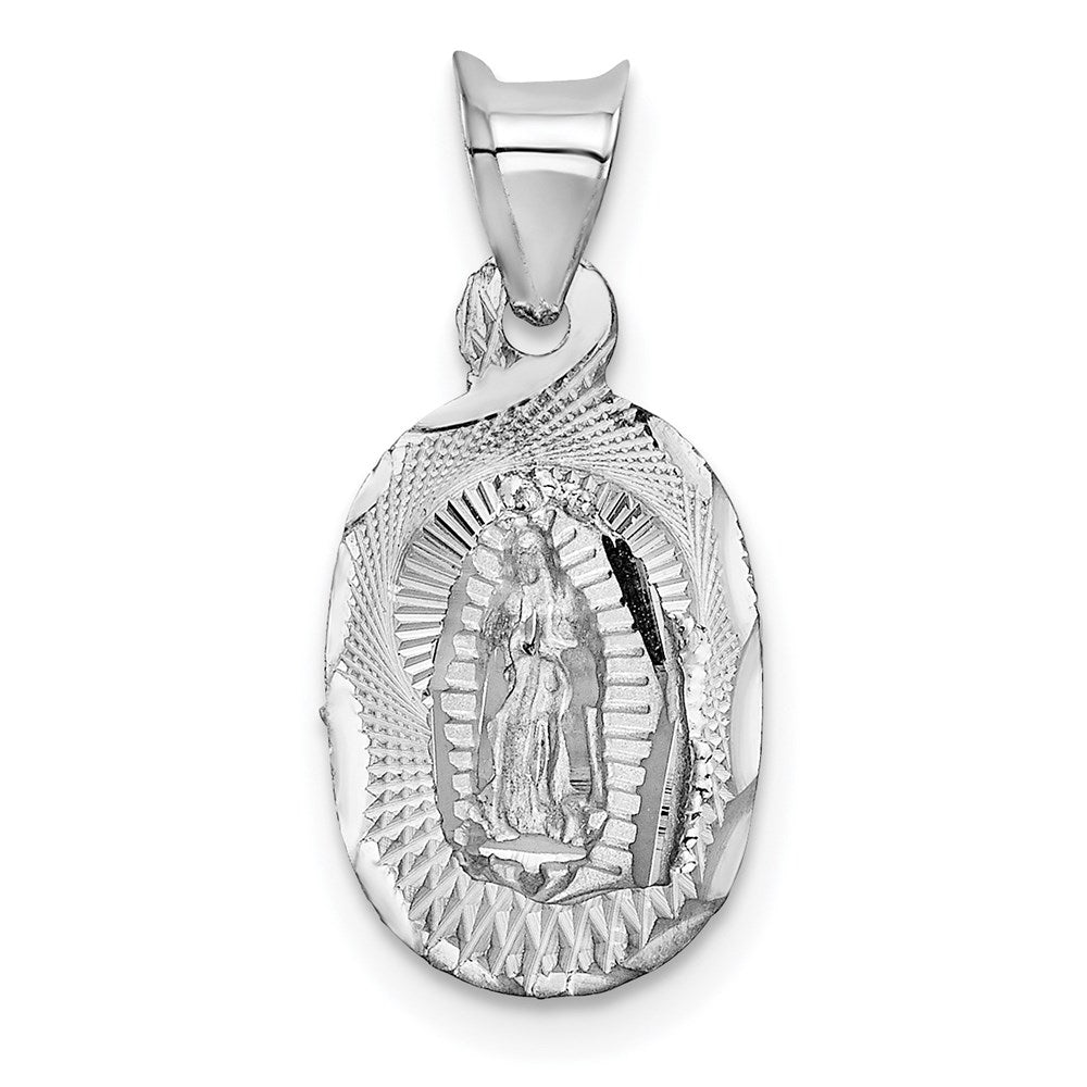 14k White Gold Our Lady of Guadalupe Semi-solid Oval Pendant