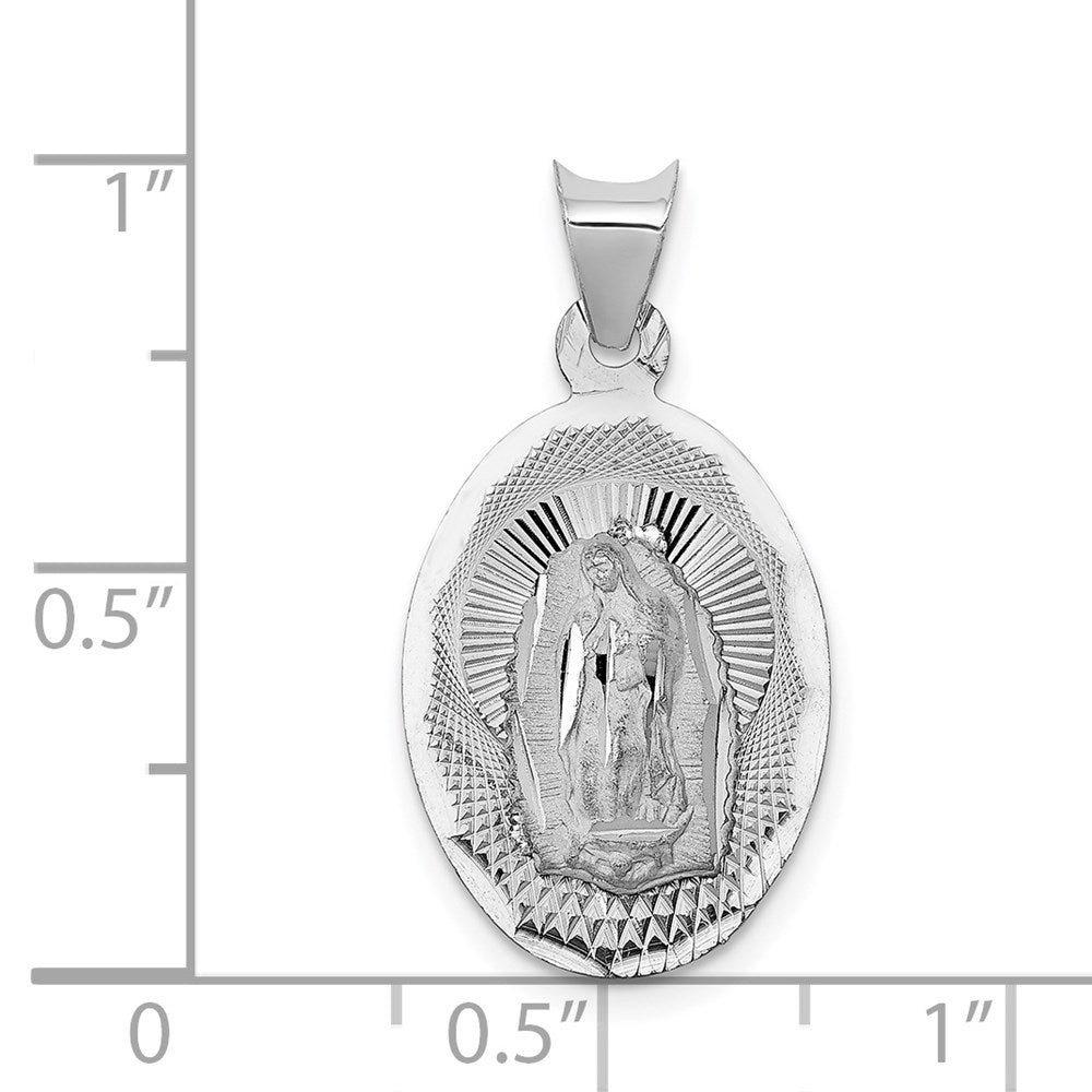 14k White Gold Our Lady of Guadalupe Semi-solid Oval Pendant