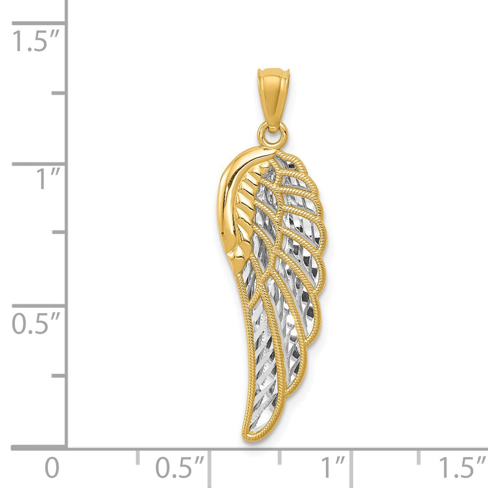 14K w/ Rhodium Polished Two Level Angel Wing Pendant