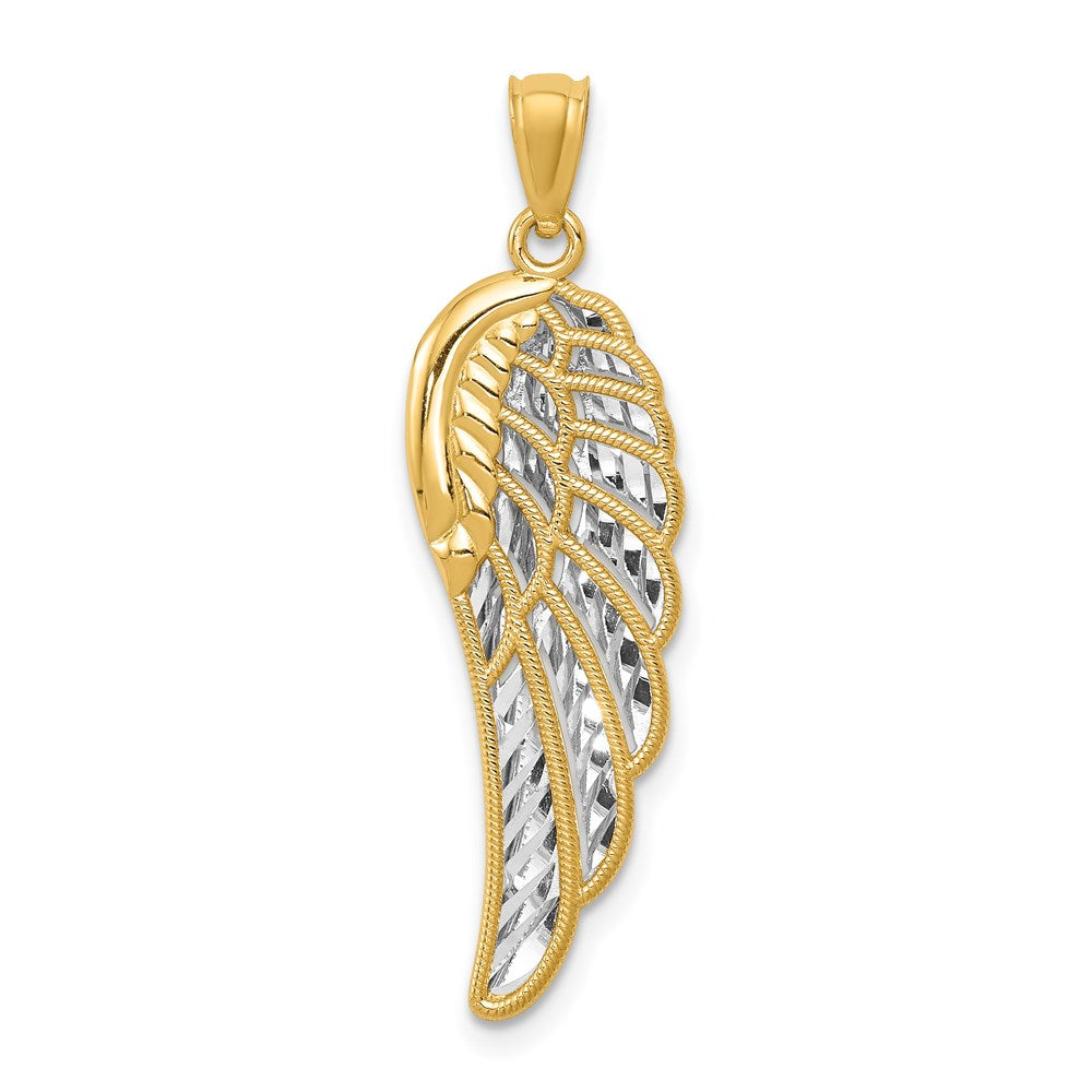 14K w/ Rhodium Polished Two Level Angel Wing Pendant