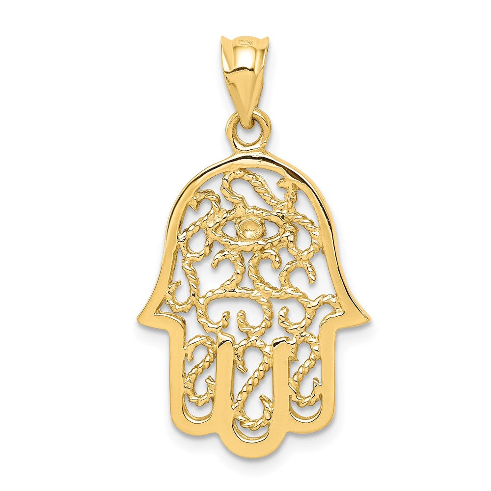 14k Polished Filigree Hamsa Pendant