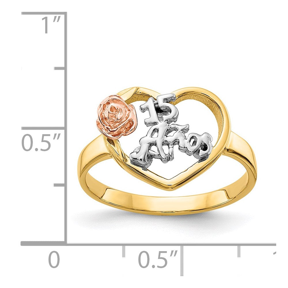 14k Tri-Color 15 Anos Ring