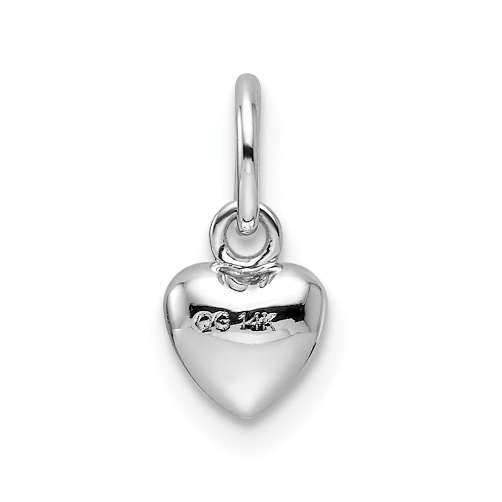 14k White Gold Solid Polished 3D Heart Charm
