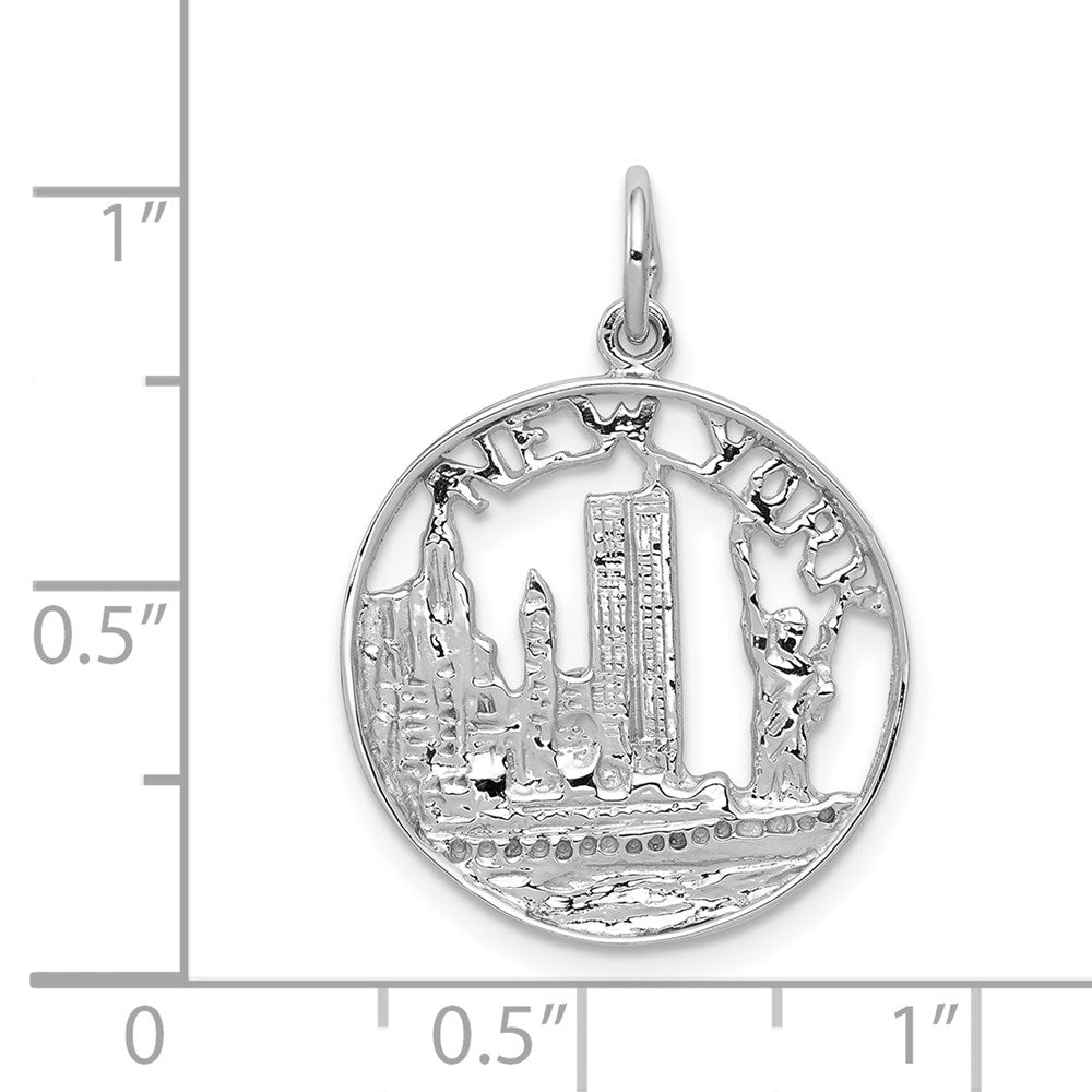 14k White Gold Solid Polished NEW YORK Skyline Charm