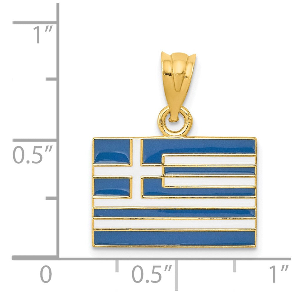 14k Solid Enameled Greece Flag Pendant