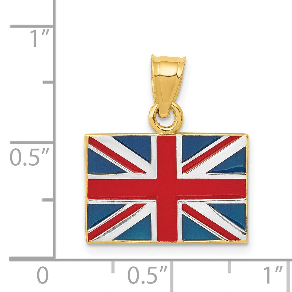 14K w/Rhodium Solid Enameled United Kingdom Flag Pendant