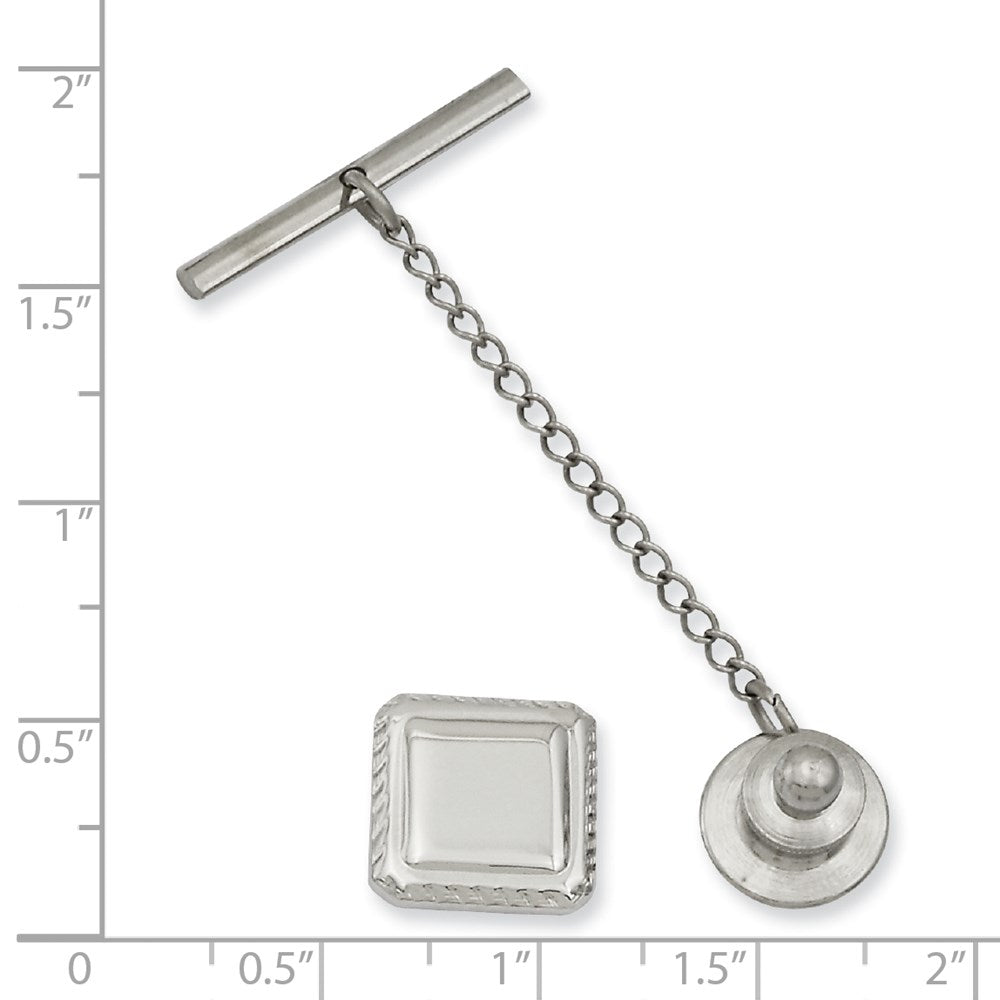 Kelly Waters Rhodium-plated Square with Textured Edge Engravable Tie Tac