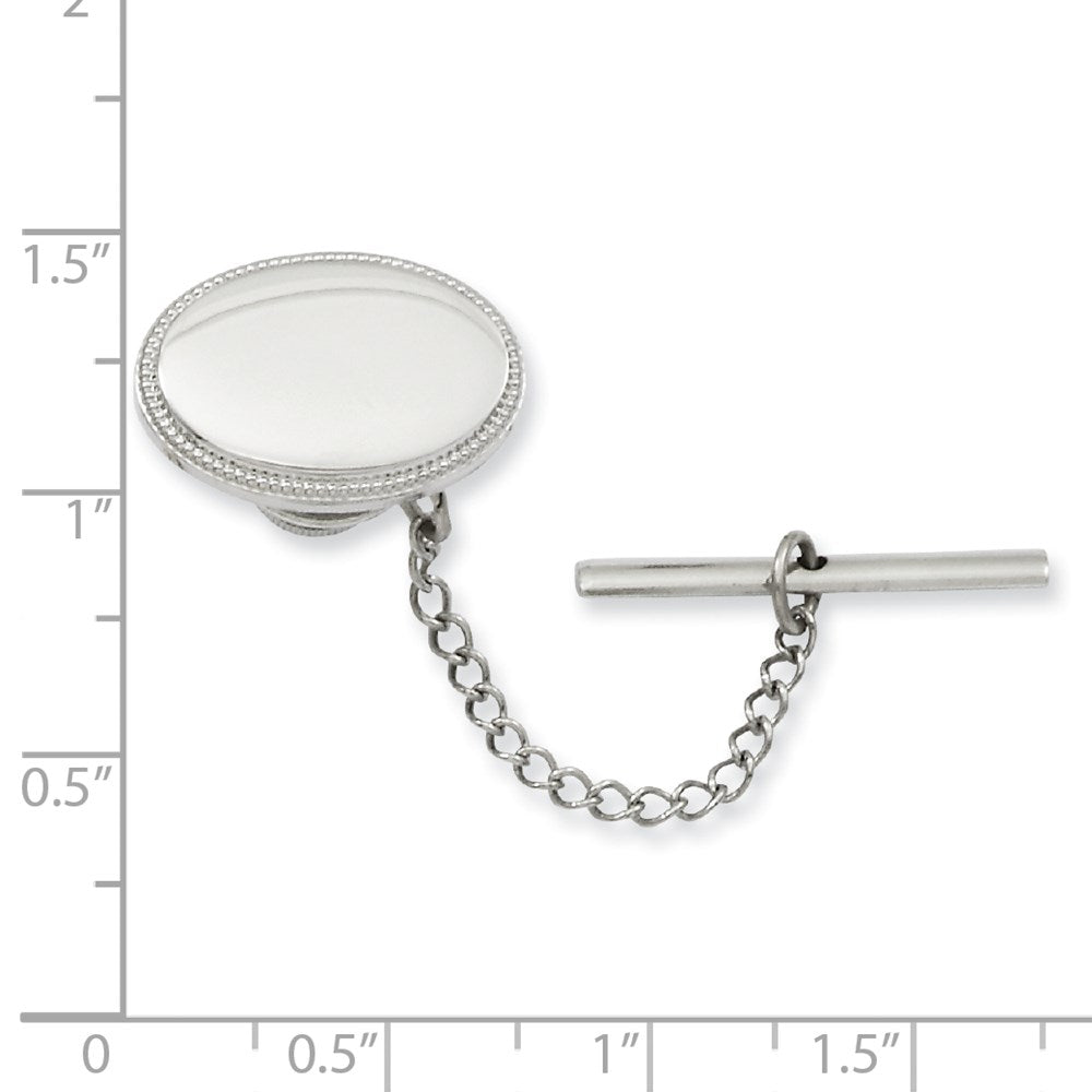 Kelly Waters Rhodium-plated Oval Beaded Engravable Tie Tac with Safety Chain