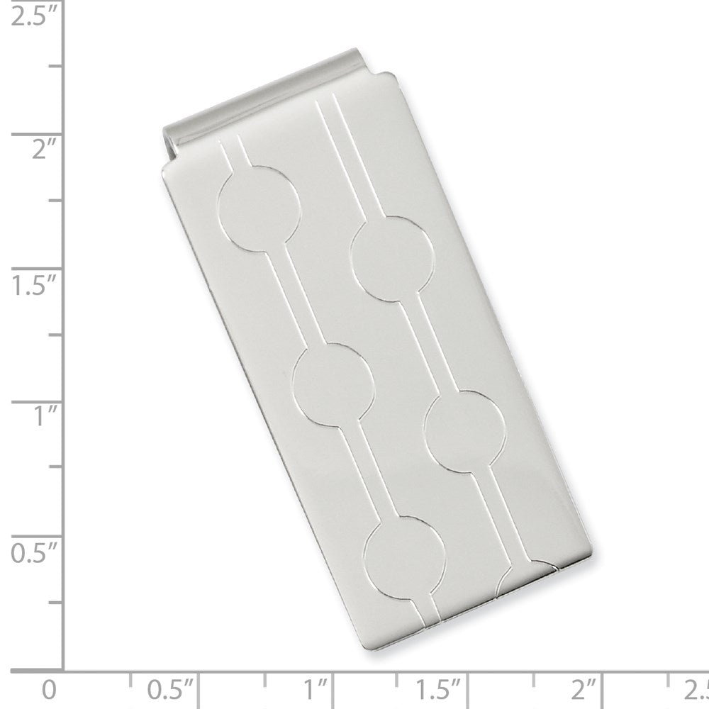 Rhodium-plated Kelly Waters Circle Pattern Engraveable Hinged Money Clip