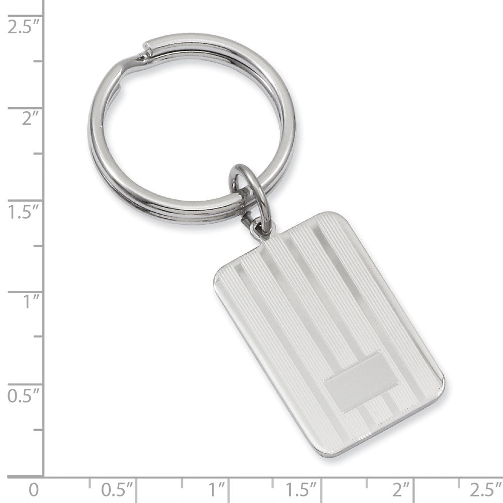 Rhodium-plated Kelly Waters Lined Engraveable Key Ring with Engravable Area