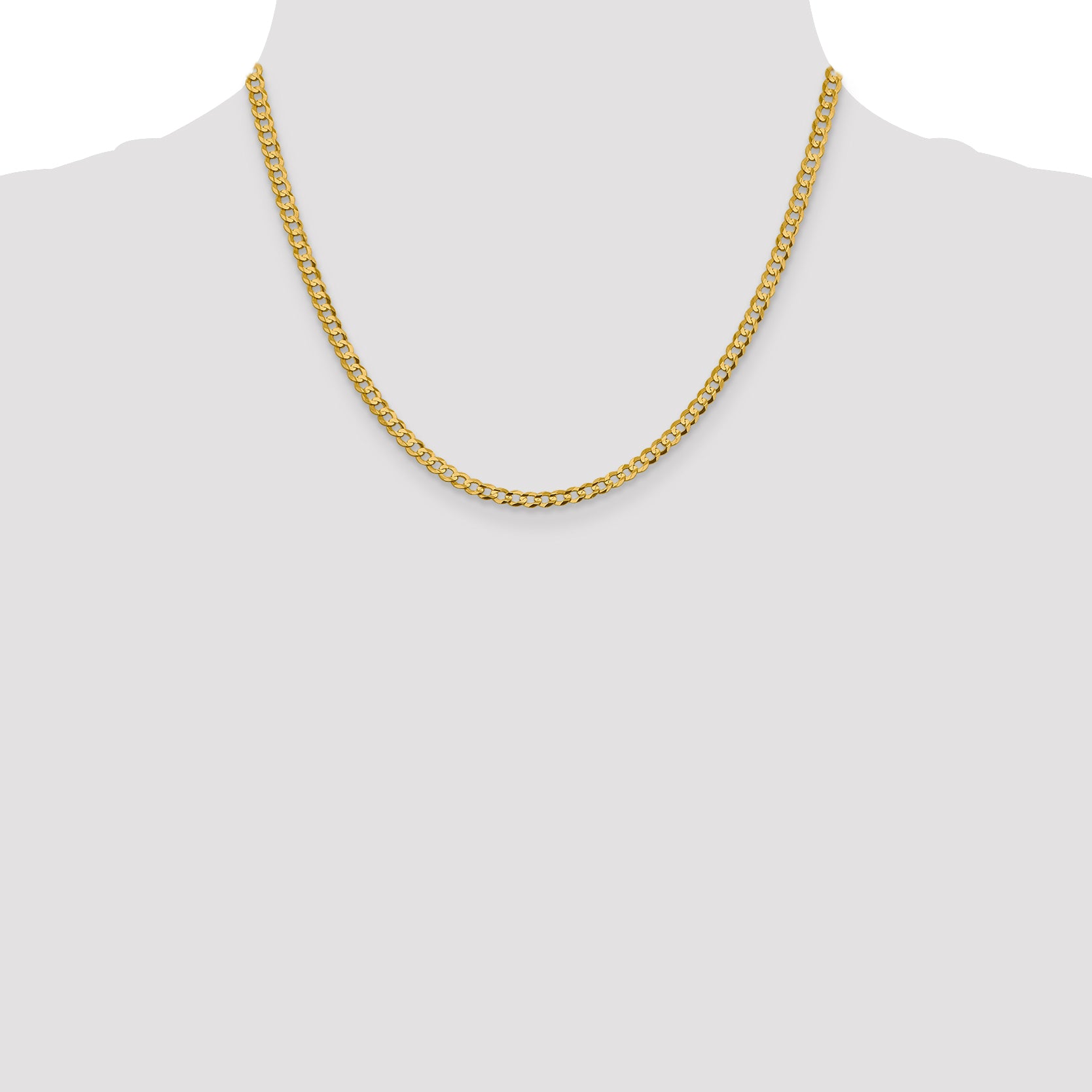 14K 18 Inch 3.7Mm Lightweight Flat Cuban With Lobster Clasp Chain