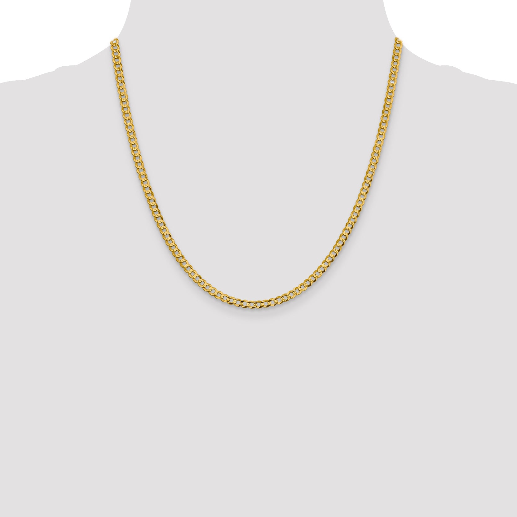 14K 20 Inch 3.7Mm Lightweight Flat Cuban With Lobster Clasp Chain