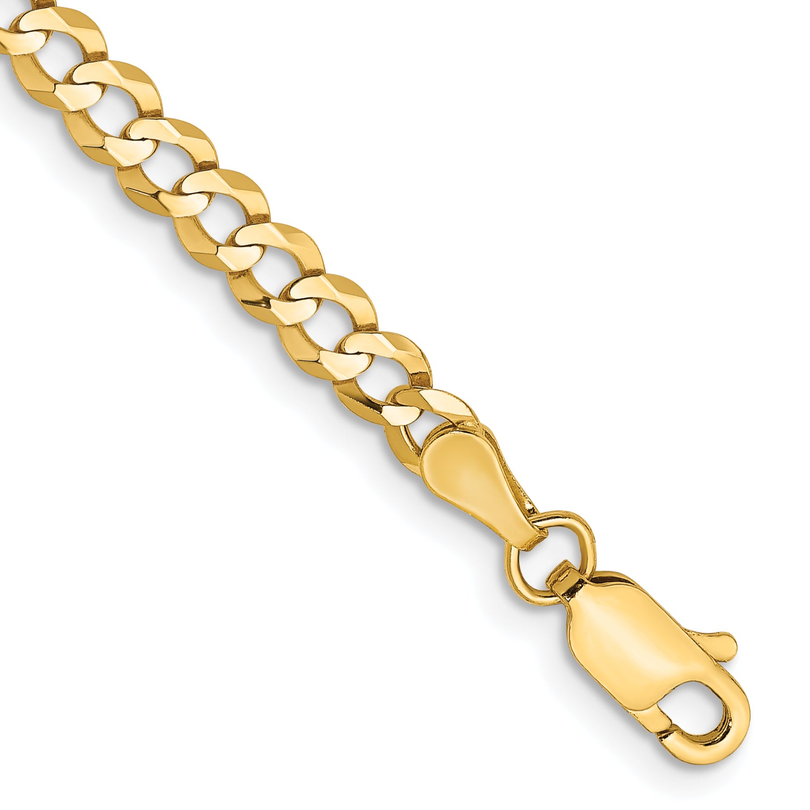 14K 8 Inch 3.7Mm Lightweight Flat Cuban With Lobster Clasp Bracelet