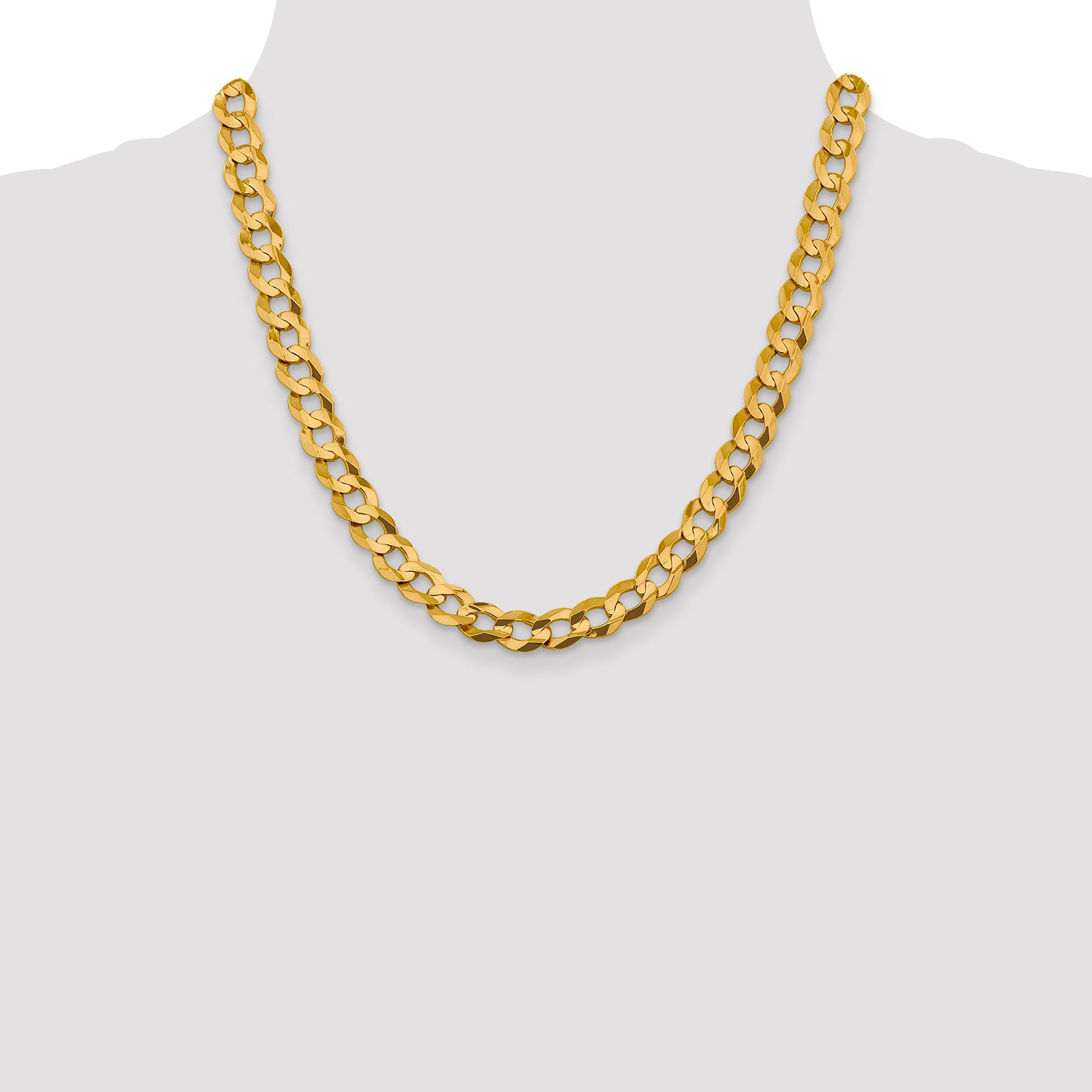 14K 20 Inch 9.4Mm Lightweight Flat Cuban With Lobster Clasp Chain
