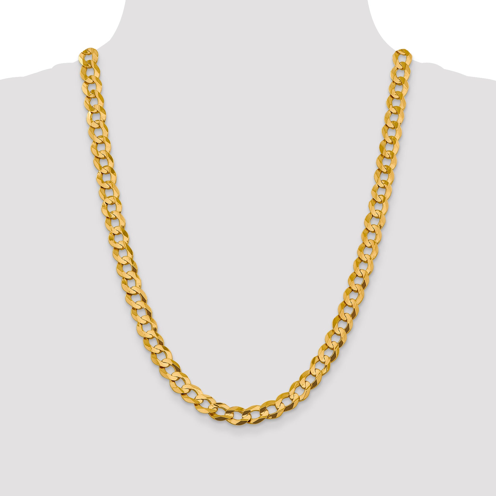 14K 24 Inch 9.4Mm Lightweight Flat Cuban With Lobster Clasp Chain