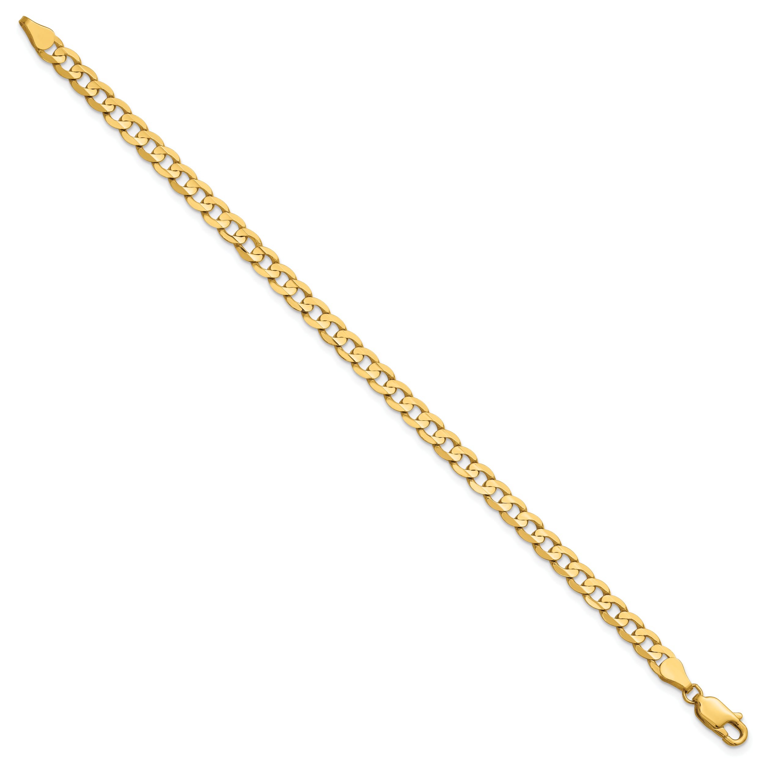 14K 7 inch 4.5mm Open Concave Curb with Lobster Clasp Bracelet