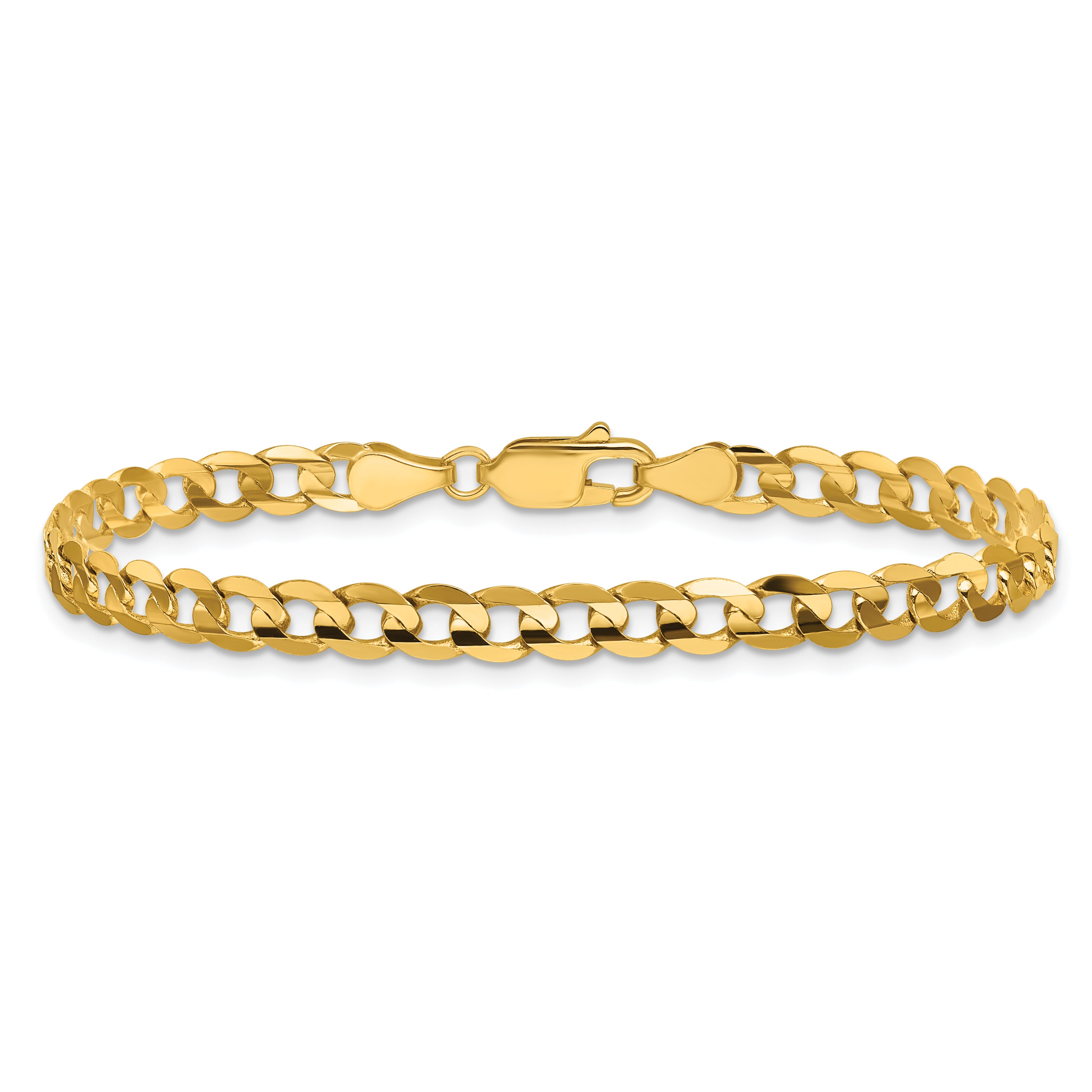 14K 7 inch 4.5mm Open Concave Curb with Lobster Clasp Bracelet
