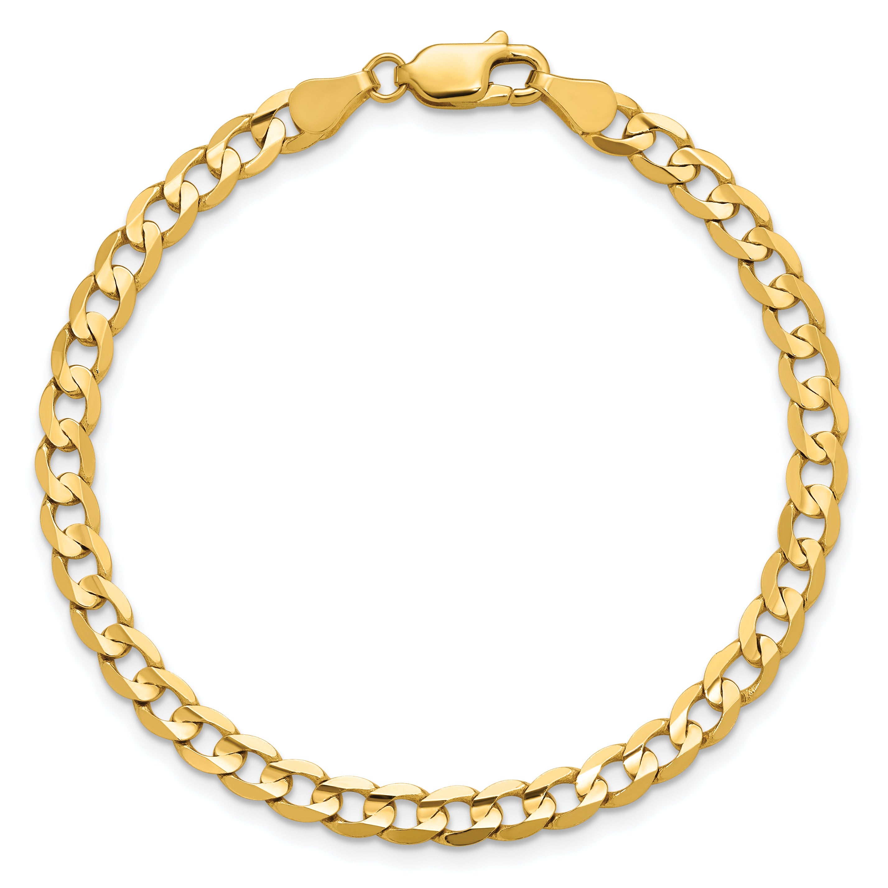 14K 7 inch 4.5mm Open Concave Curb with Lobster Clasp Bracelet