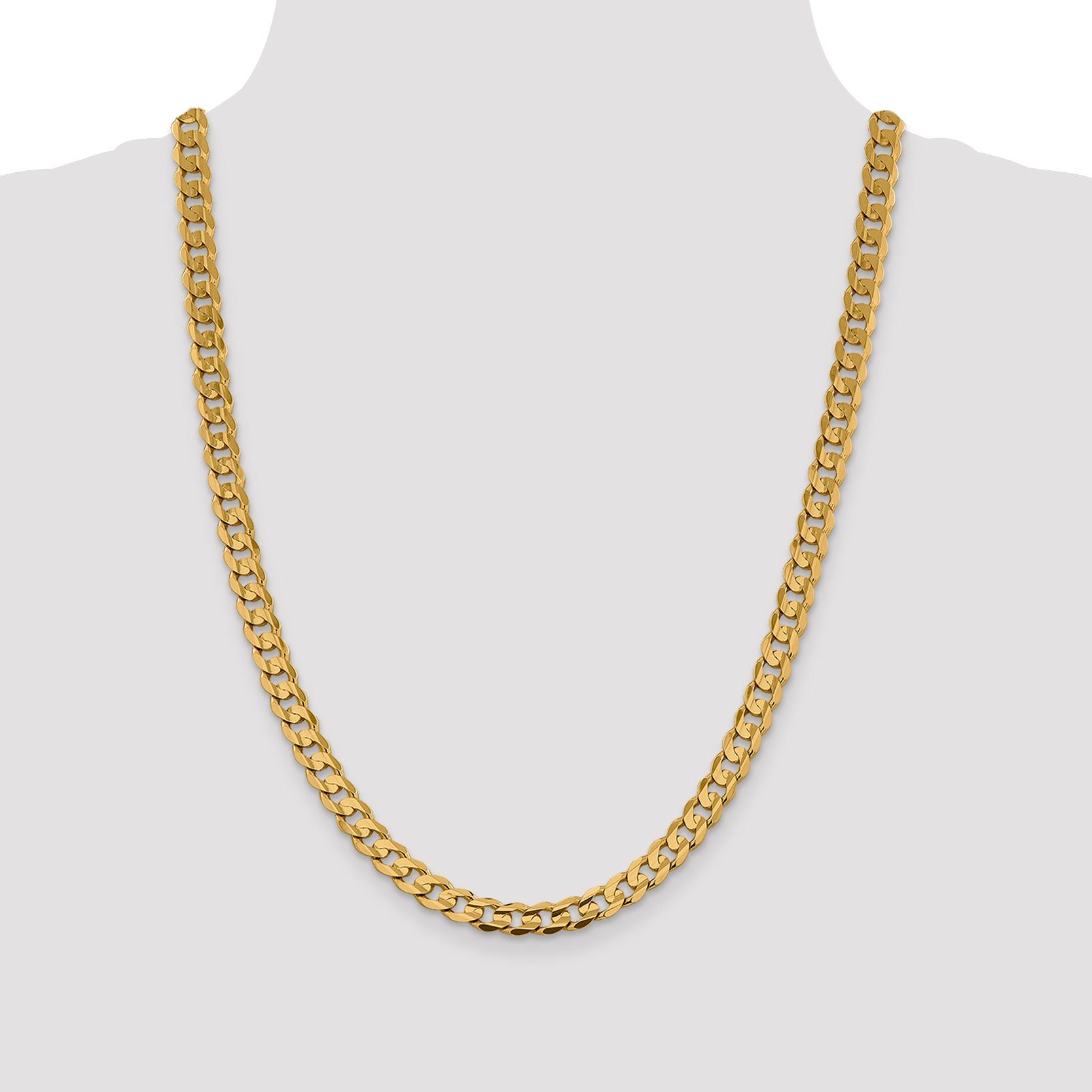 14K 24 Inch 7.5Mm Open Concave Curb With Lobster Clasp Chain