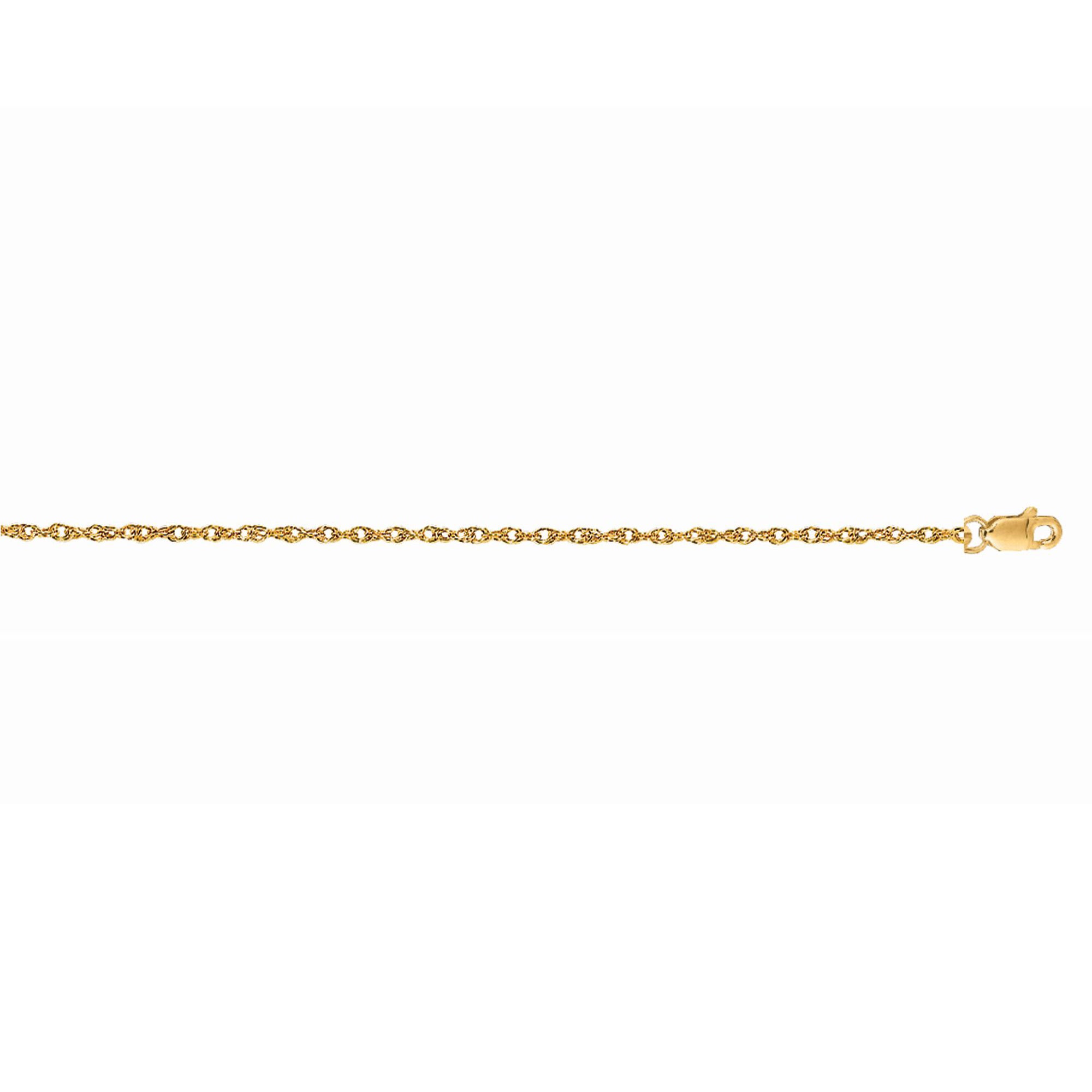 14K Yellow Gold 1.0mm Machine Rope 18" Chain (Carded) with Lobster Lock