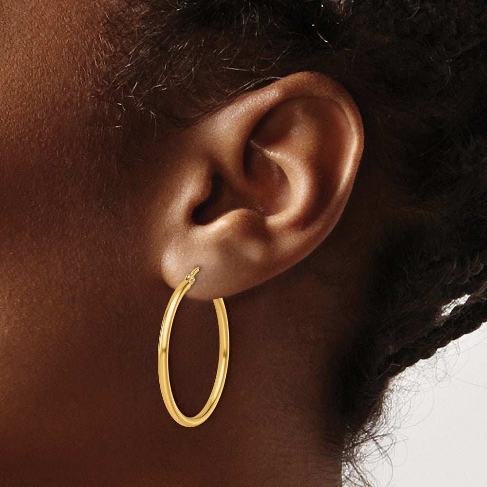 14K 2x30mm Polished Hoop Earrings