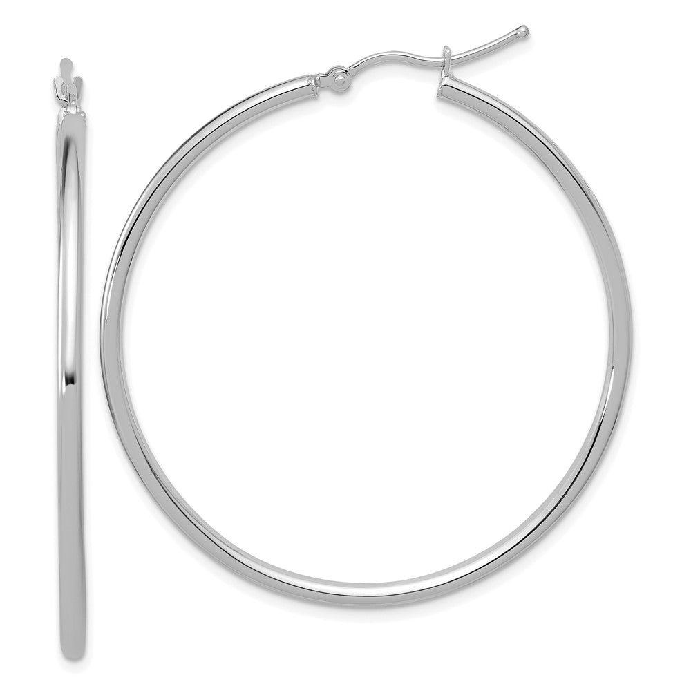 14K White Gold Polished 2mm Hoop Earrings