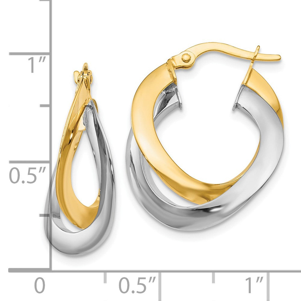 14K Two-tone Polished Twisted Double Hoop Earrings