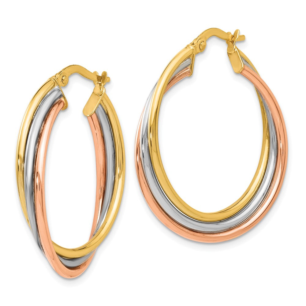 14K Tri-color Polished Twisted Hoop Earrings