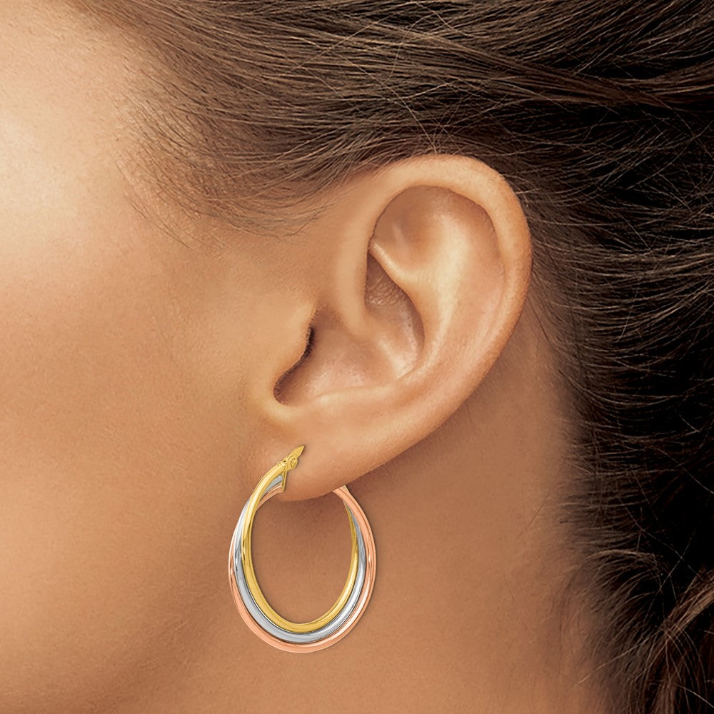 14K Tri-color Polished Twisted Hoop Earrings