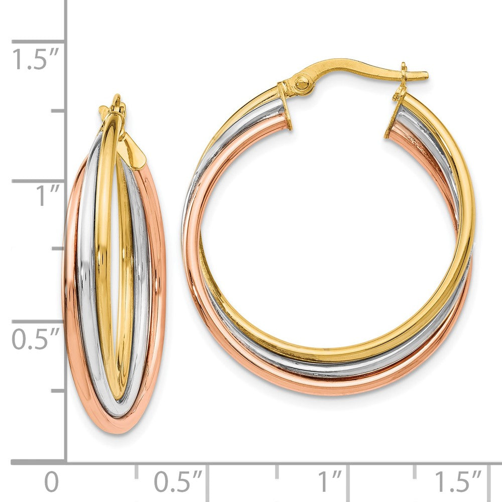 14K Tri-color Polished Twisted Hoop Earrings