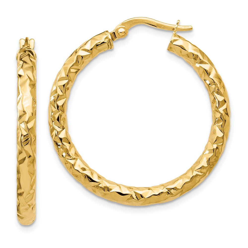 14K ForeverLite Polished and Textured Hoop Earrings