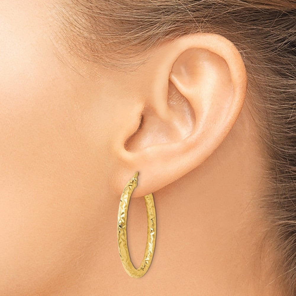 14K ForeverLite Polished and Textured Hoop Earrings