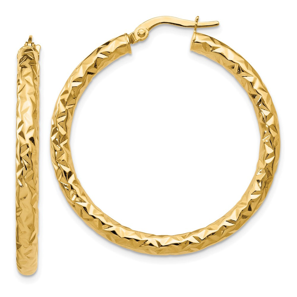 14K ForeverLite Polished and Textured Hoop Earrings