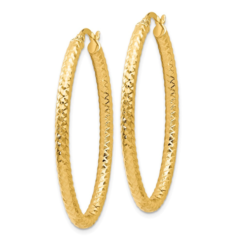 14K ForeverLite Polished and Textured Oval Hoop Earrings