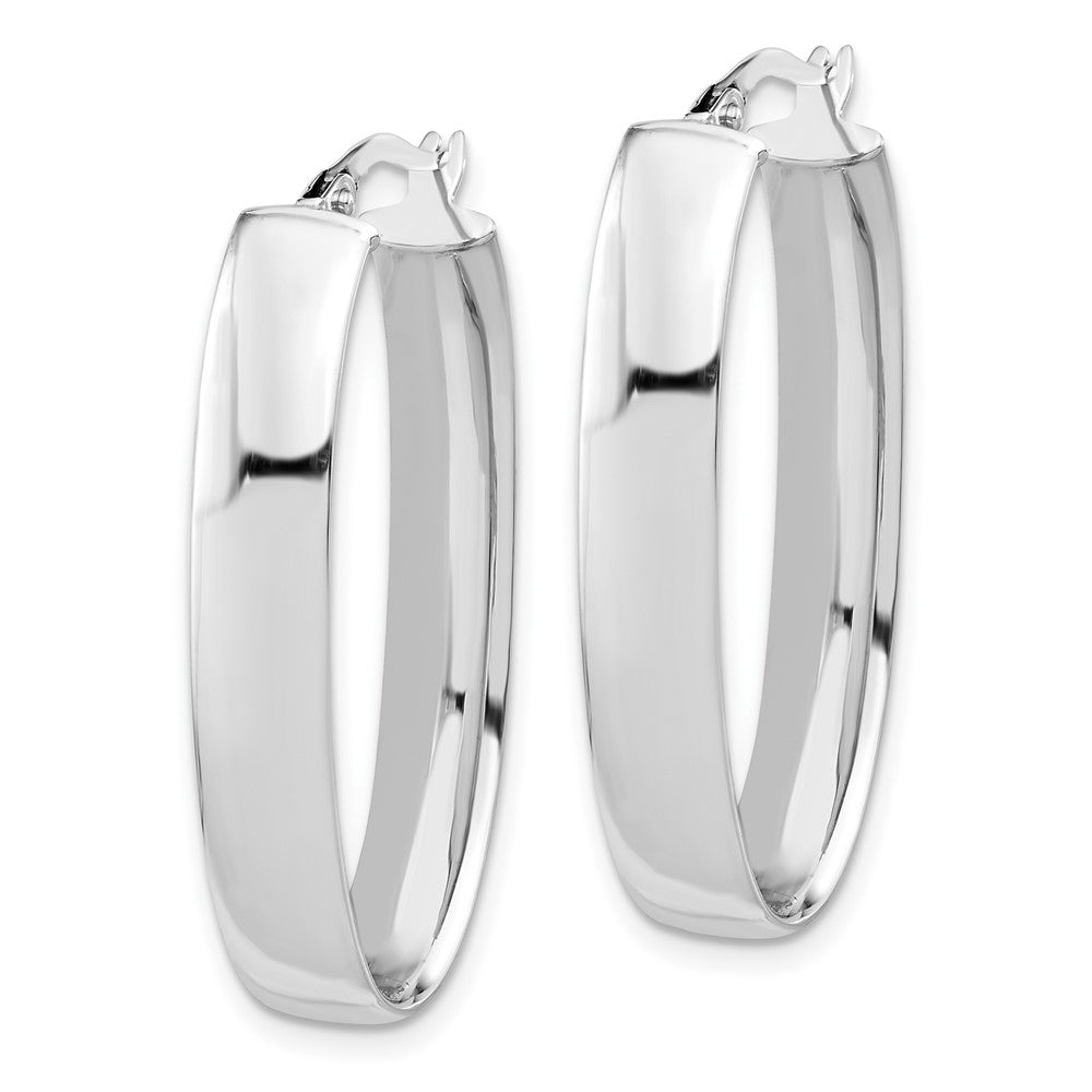 14K with White Rhodium Plating Polished Oval Hoop Earrings