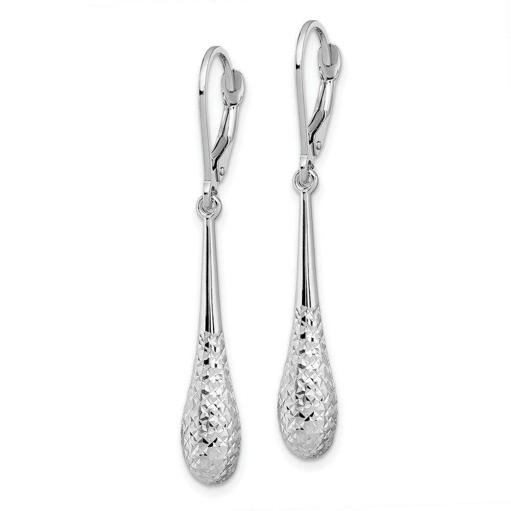 14K White Gold D/C Leverback Earrings