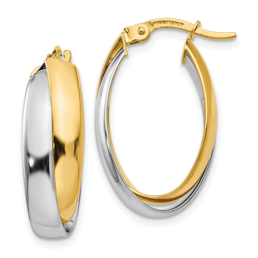 14K Two-tone Polished Double Oval Hoop Earrings