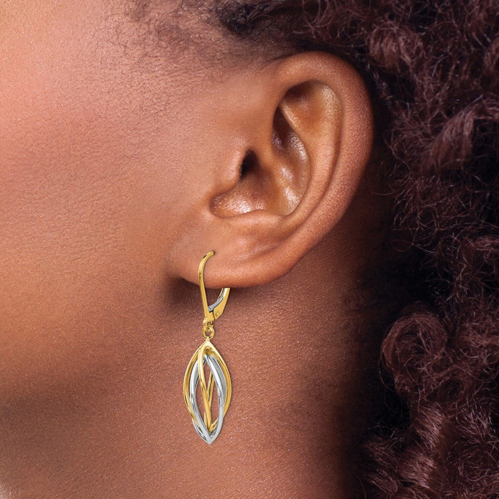 14K Two-tone Polished Leverback Earrings