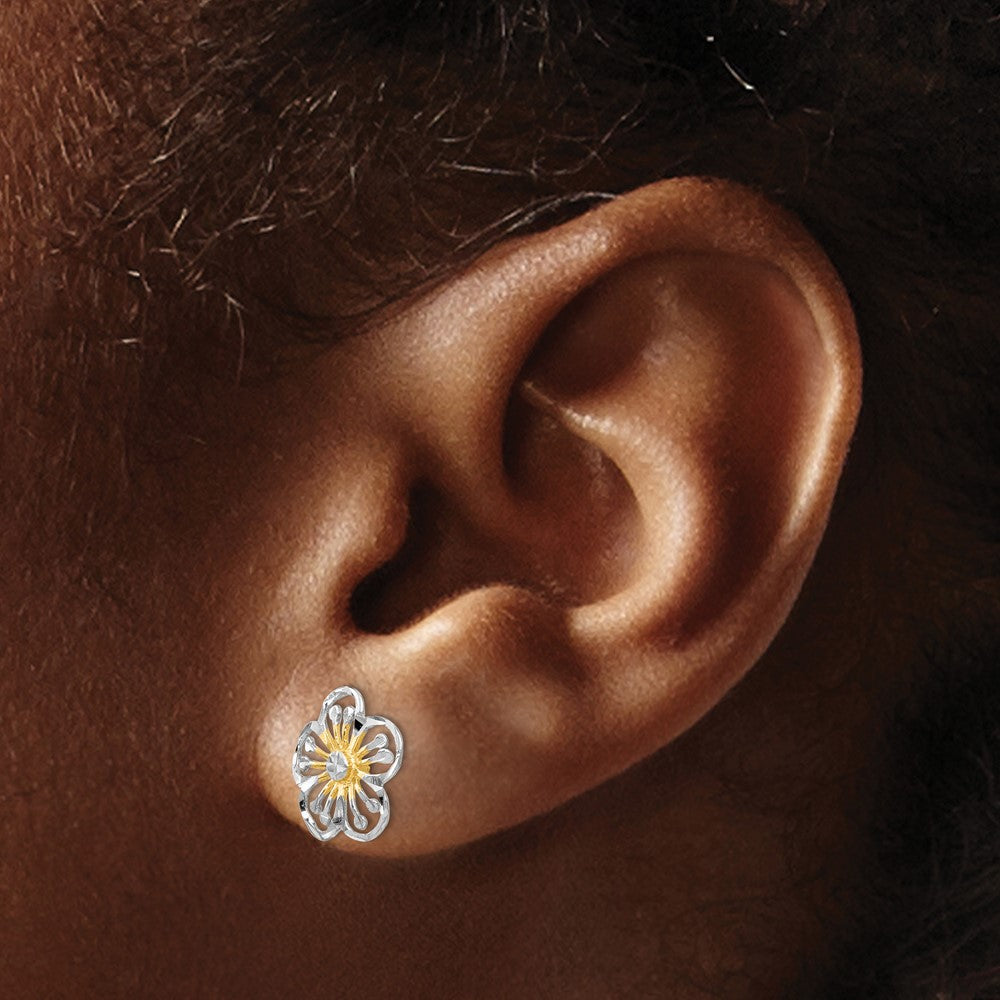 14K w/White Rhodium Polished and D/C Post Earrings