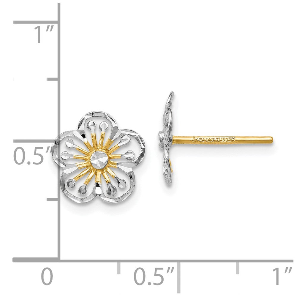 14K w/White Rhodium Polished and D/C Post Earrings