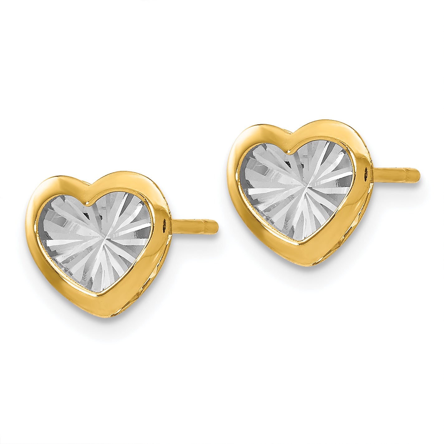 14K w/White Rhodium Polished and D/C Heart Post Earrings