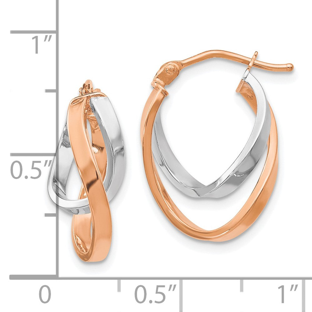 14K w/Wht/Rose RH-plating Polished Hinged Hoop Earrings