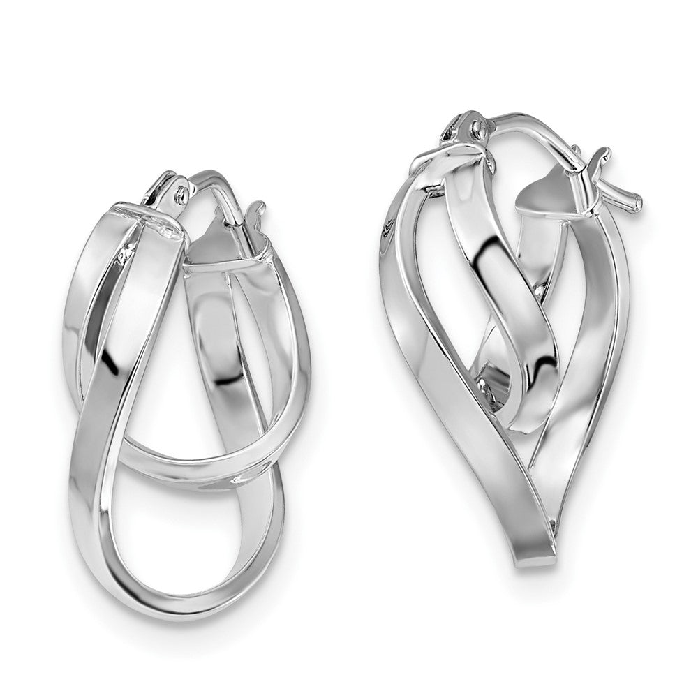 14K w/Wht RH-plating Polished Hinged Hoop Earrings
