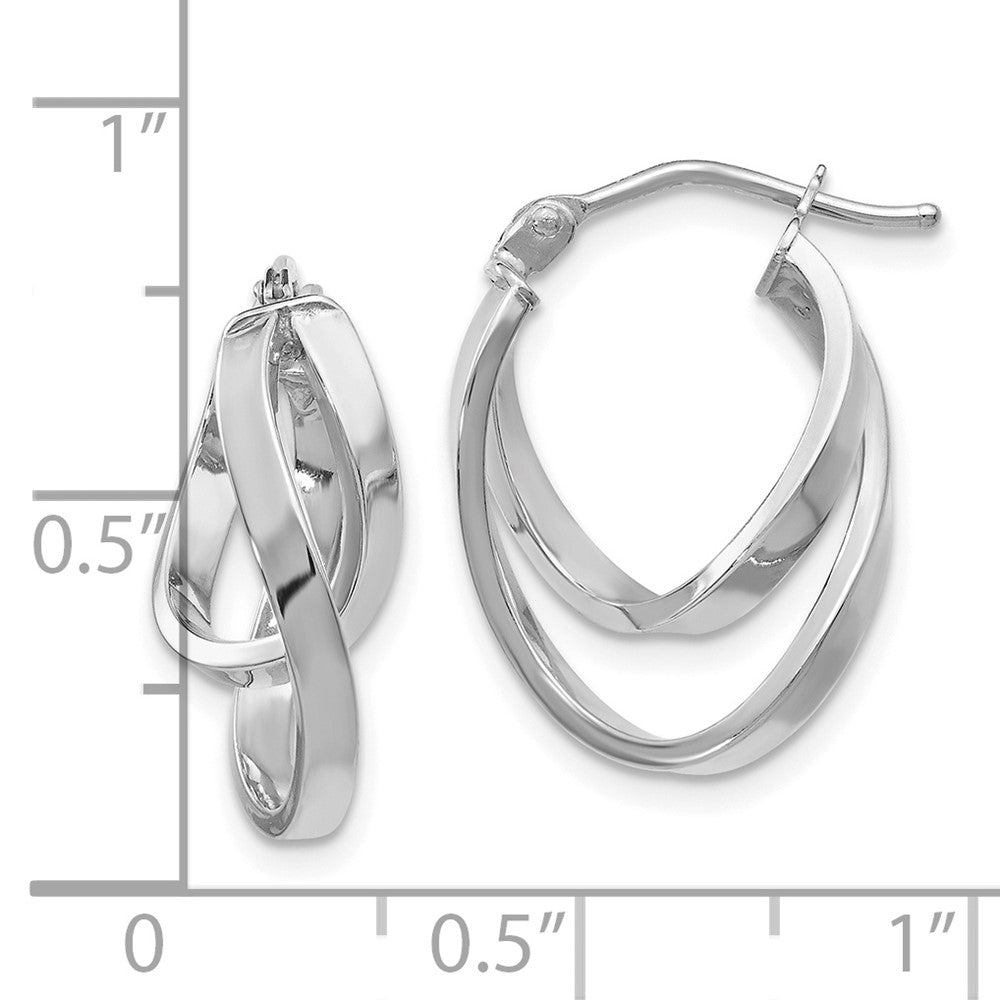 14K w/Wht RH-plating Polished Hinged Hoop Earrings