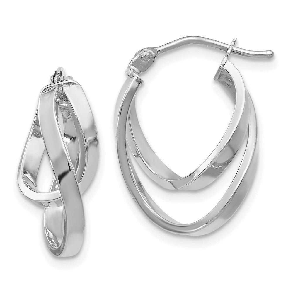 14K w/Wht RH-plating Polished Hinged Hoop Earrings