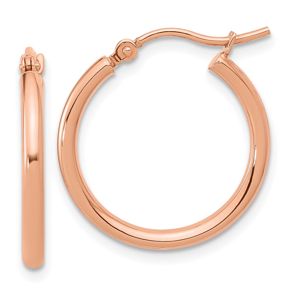 14K Rose Gold 2x20mm Polished Hoop Earrings