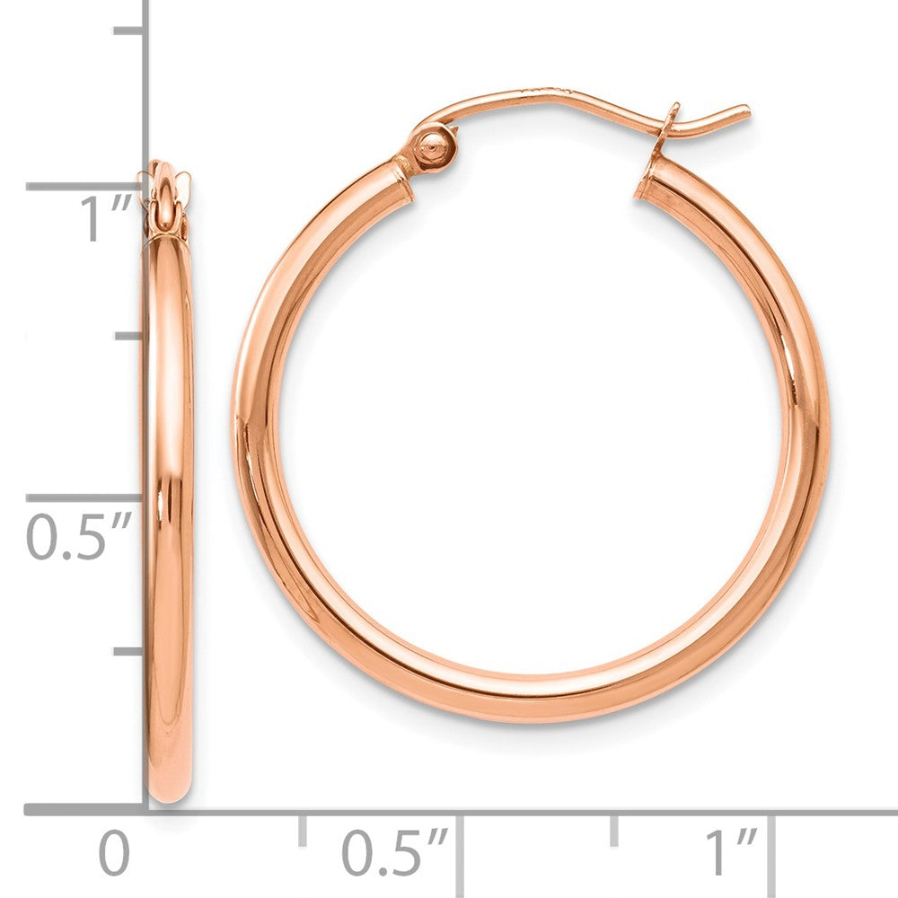 14K Rose Gold 2x25mm Polished Hoop Earrings