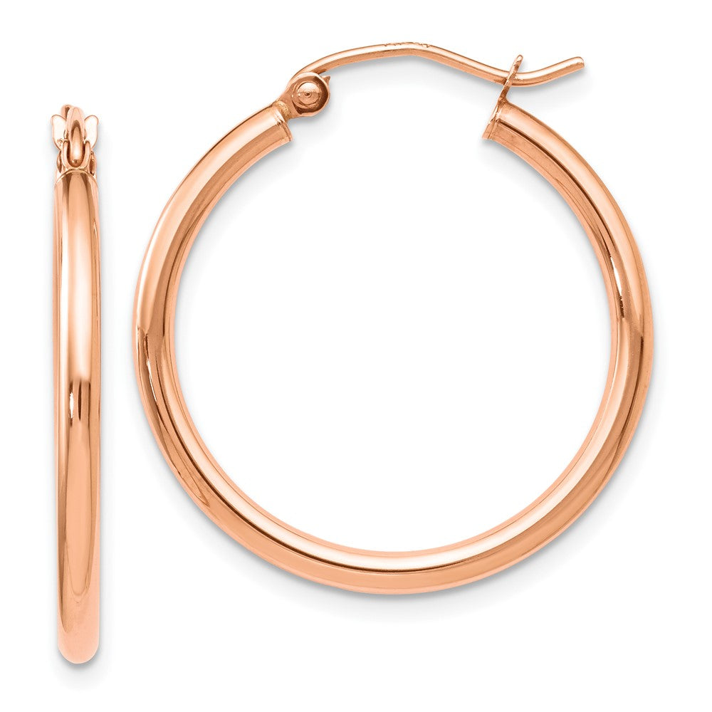 14K Rose Gold 2x25mm Polished Hoop Earrings